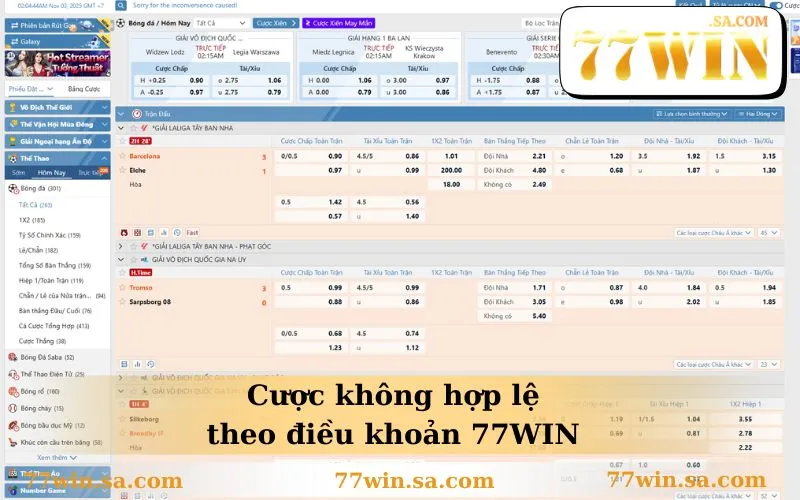 Cược không hợp lệ theo điều khoản 77WIN