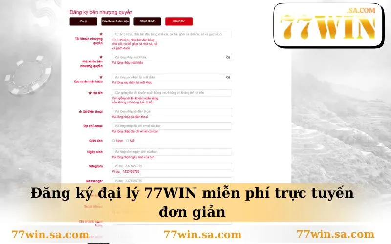 Đăng ký đại lý 77WIN miễn phí trực tuyến đơn giản