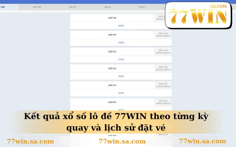 Kết quả xổ số lô đề 77WIN theo từng kỳ quay và lịch sử đặt vé