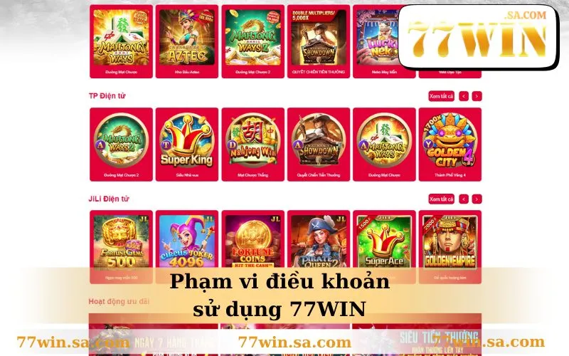 Phạm vi điều khoản sử dụng 77WIN